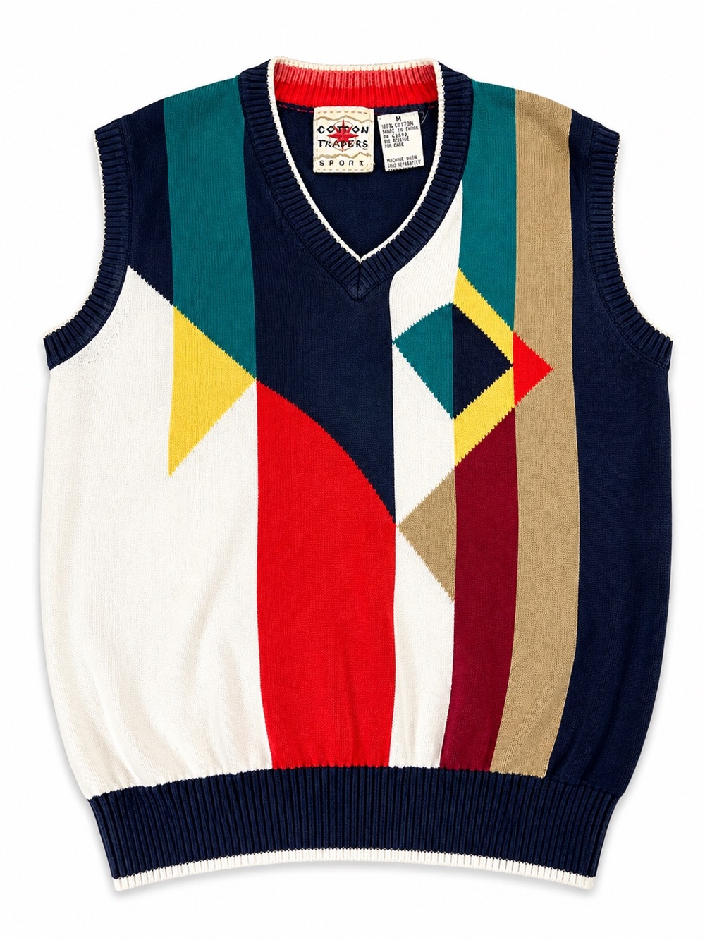 Vintage 90s Cotton Traders Sport Sweater Vest Mens M Geometric Colorblock Golf